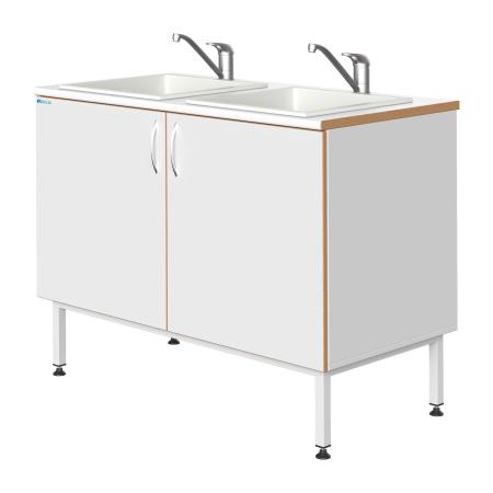 Стол-мойка 1200x600x900 мм, с двумя раковинами из полипропилена, ЛДСП., каркас - Под заказ