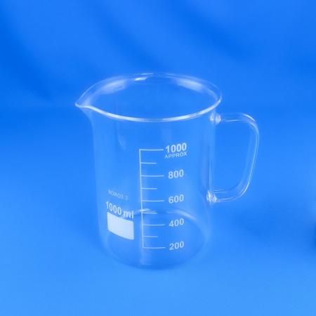 Стакан лабораторный со стеклянной ручкой 5drops В-1-1000, 1000 мл, стекло Boro 3.3, градуированный - В наличии