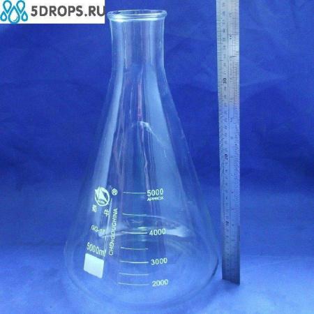 Колба коническая (Эрленмейера) КН-2-5000-65, 5000 мл, горло 65 мм, без шлифа