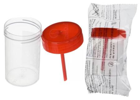 Контейнер лабораторный для взятия проб с завинчивающейся крышкой и ложкой 60 мл, стерильный, инд.уп, 50 шт/упак - Под заказ