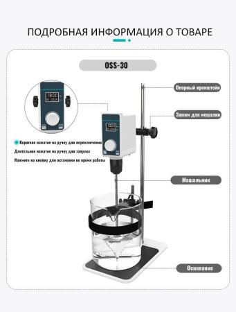 Верхнеприводная мешалка 5drops-OSS-30, с цифровым дисплеем, до 20 литров, максимальная вязкость 16000 Мпа