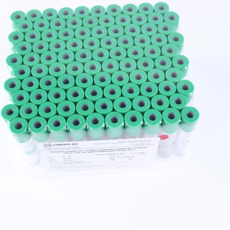 Пробирки вакуумные с натрий гепарином и гелем 8 мл, 16х100 мм, 100 шт, пластик, для исследования плазмы, Puth