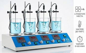 Магнитная мешалка на 4 места 5drops-HJ-4A, до 1 л на место, подогрев до 100°C