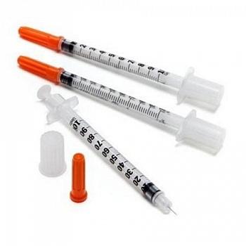 Шприц инсулиновый 3-х компонетный, 1 мл, с интегрированной иглой 29G (0,4*13) 100 шт/упак