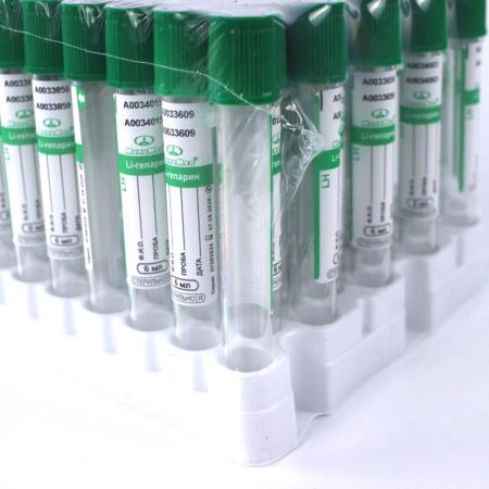 Пробирки вакуумные с литий гепарином, 6 мл, 13х100 мм, 100 шт, пластик, для исследования плазмы