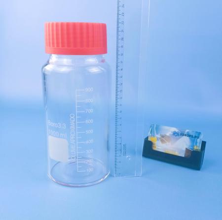 Банка для реактивов 1000 мл, стекло Boro 3.3, светлое стекло, широкое горло GL80, с винтовой крышкой, градуированная