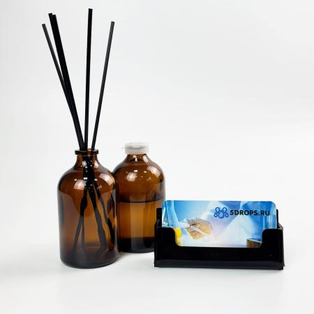 Флаконы 100 мл для диффузоров 5Drops, темное стекло 3-го класса, круглый скат, G20, гладкое горло, с пласт., пробкой, 63 шт/упак