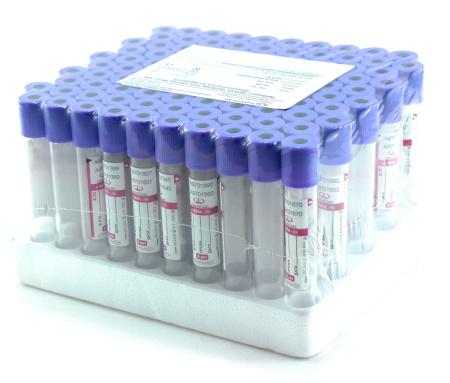 Пробирки вакуумные с ЭДТА К3, 9 мл, 16х100, 100 шт/упак, пластик, для гематологических исследований, MMed - В наличии