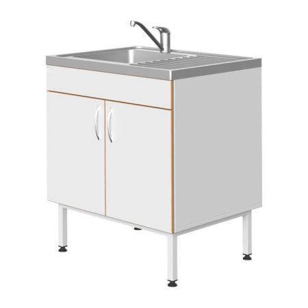 Стол-мойка 800x600x900 мм, с одной раковиной из нерж., стали, металл., каркас - Под заказ