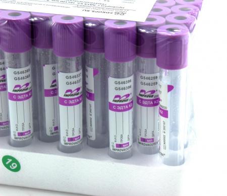 Пробирки с ЭДТА К2, 16х100 мм, 9 мл, пластик,для гематологических исследований, Improvacuter, 50 шт/упак