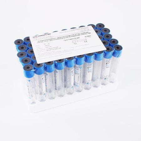 Пробирки вакуумные с цитратом натрия 3,2%, 8,1 мл, 16х100 мм, пластик, 50 шт/упак, для коагулологических исследований, Lind-Vac Пробирки вакуумные с цитратом натрия 3,2%, 8,1 мл, 16х100 мм, пластик, 50 шт/упак, для коагулологических исследований, Lind-Vac