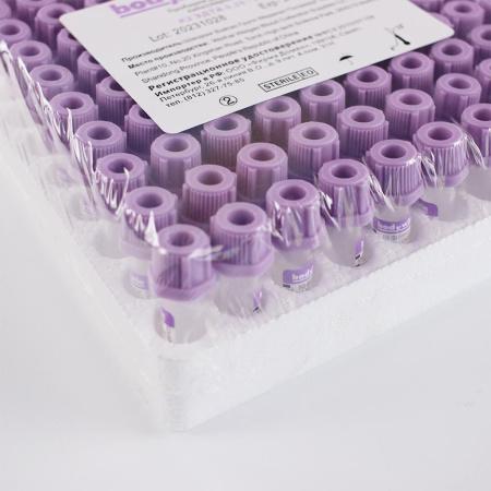 Микропробирки без капилляра с ЭДТА К2, 0,25-0,5 мл, 10х45 мм, пластик, для взятия капиллярной крови, Bodywin, 100 шт/упак