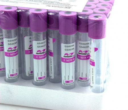 Пробирка с ЭДТА К3, 16х100 мм, 9 мл, пластик,50 шт, для гематологических исследований