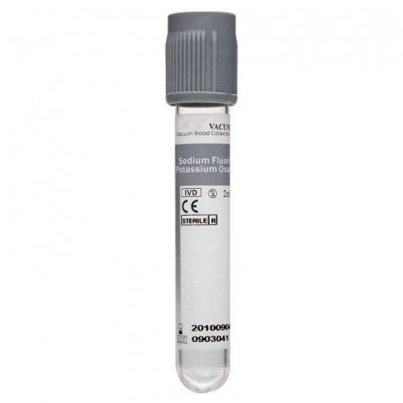 Пробирки вакуумные пластиковые для измерения содержания глюкозы, с флуоридом и К2 ЭДТА 5 мл 13х100, упаковка 100 шт - Под заказ