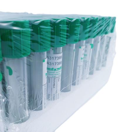 Пробирка вакуумная с литий гепарином 4 мл, 13х75 мм, 100 шт, пластик, для исследования плазмы, Bodywin