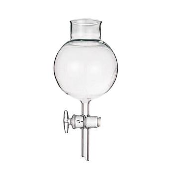 Воронка делительная 250 мл, шарообразная, гладкое горло 50 мм, с фторопластовым краном, (ГОСТ 1770-74)