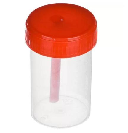 Контейнер лабораторный для взятия проб с завинчивающейся крышкой и ложкой 60 мл, стерильный, инд.уп, 50 шт/упак