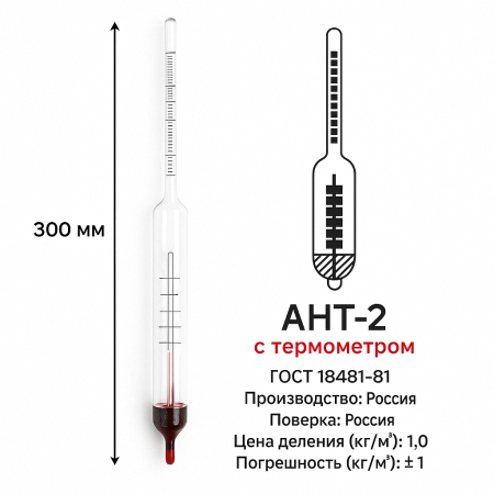 Ареометр для нефти и нефтепродуктов АНТ-2 (750...830) кг/м3, (ГОСТ 18481-81) - В наличии