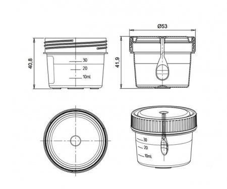 Контейнер для биологического материала 30 мл с завинч. крышкой и ложкой, Н/Cтер.,полипропилен, уп.500 шт,Перинт