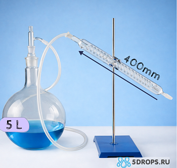 Стеклянный дистиллятор "Спиральный" на 5 литров со змеевиковым холодильником 400мм