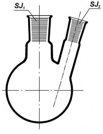 Колба круглодонная двугорлая КГУ-500, 500 мл, шлифы 29/32-14/23