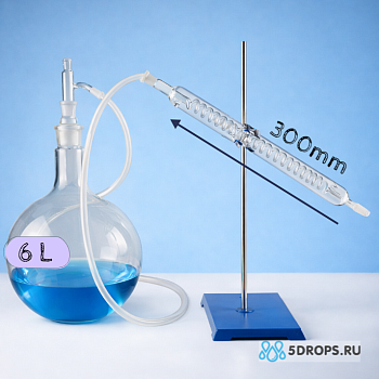 Стеклянный дистиллятор "Спиральный" на 6 литров со змеевиковым холодильником на 16 витков