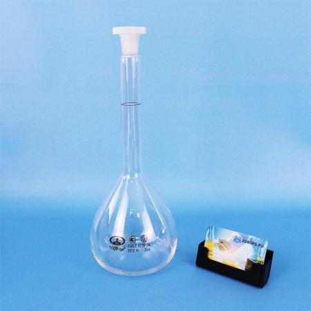 Колба мерная 2а-1000-2, 1000 мл, 2 класс точности, пластиковая пробка, без шлифа, 1 шт/упак