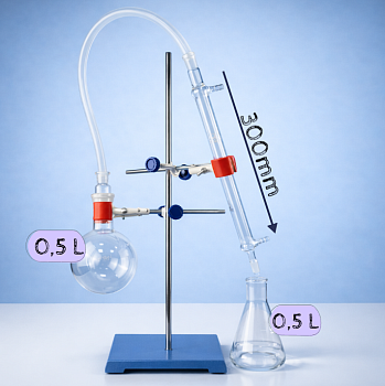 Комплект: Стеклянный дистиллятор "Ученик" 500 мл со штативом