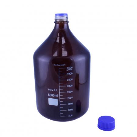 Банка для реактивов 5drops GL45, 5000 мл, стекло Boro 3.3, темное стекло, с винтовой крышкой, градуированная