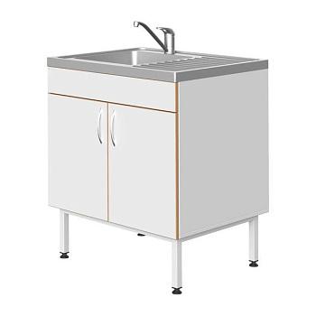 Стол-мойка 800x600x900 мм, с одной раковиной из нерж., стали, металл., каркас