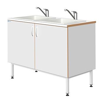 Стол-мойка 1200x600x900 мм, с двумя раковинами из полипропилена, ЛДСП., каркас