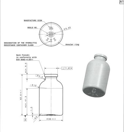 Флакон инъекционный 30 мл, светлое стекло, круглый скат горла, гладкое горло G20, без пробки, AT, 11 160 шт/паллет