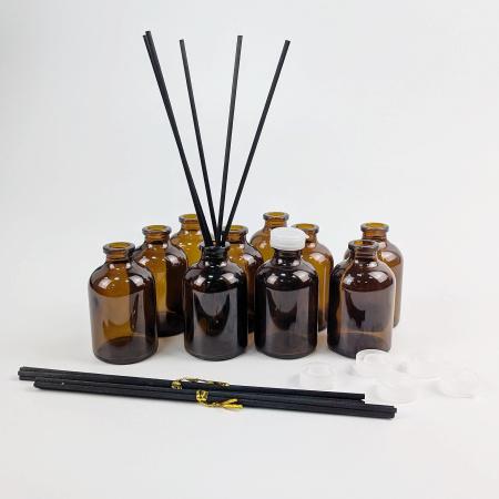 Специализированный набор для ароматических диффузоров на 100 мл "Title Perfume", флаконы темн. стекло с пласт., пробкой 10 шт/упак + фибровые палочки - В наличии
