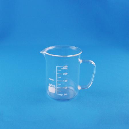 Стакан лабораторный со стеклянной ручкой 5drops В-1-250, 250 мл, стекло Boro 3.3, градуированный - В наличии
