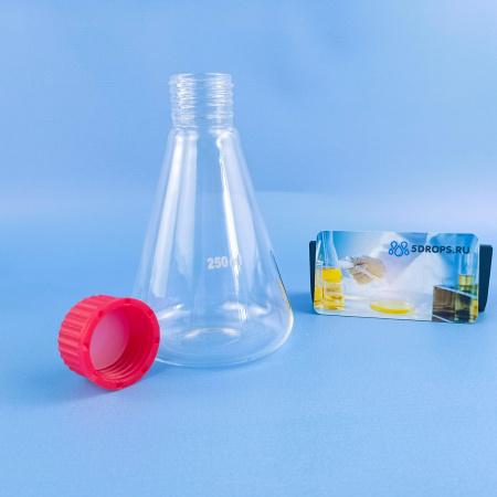 Колба коническая, 250 мл, стекло, с навинч. п/п крышкой