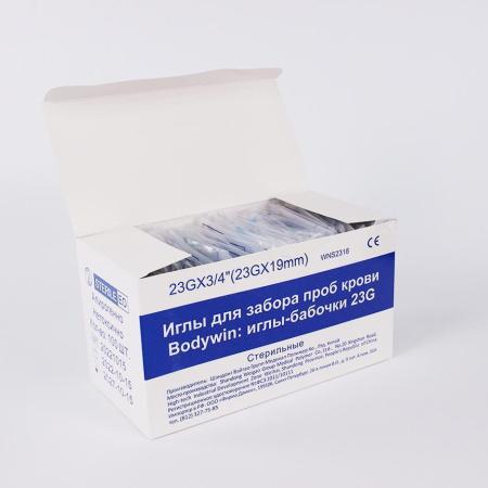 Катетер-бабочка, соединенный с луер-адаптером 23G, Bodywin, 100 шт/упак