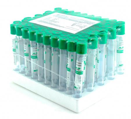 Пробирки вакуумные с натрий гепарином, 6 мл, 13х100 мм, 100 шт, пластик, для исследования плазмы - Под заказ