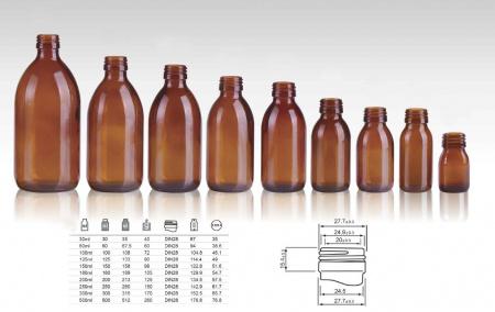 Флакон 100 мл для сиропа янтарное стекло, без крышки, упаковка 140 шт