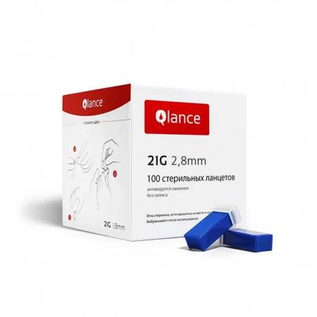 Ланцет автоматичский Qlance Deep 21G, глубина прокола 2,8 мм, синий, 100 шт/упак