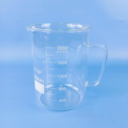 Стакан лабораторный со стеклянной ручкой 5drops В-1-2000, 2000 мл, стекло Boro 3.3, градуированный