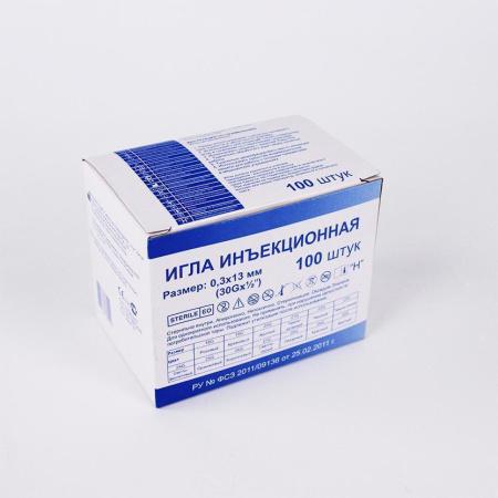 Игла инъекционная 30G, размер 0,3х13 мм, стерил, CH, 100 шт/упак