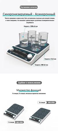 4-х местная магнитная мешалка без нагрева c ЖК-дисплеем 5Drops-MMS-4PRO на 500 мл