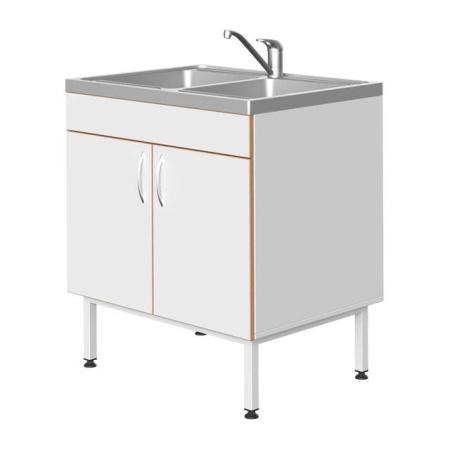 Стол-мойка 800x600x900 мм, с двумя раковинами из нерж., стали, ЛДСП., каркас - Под заказ