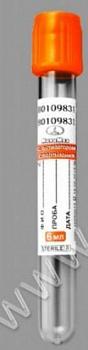 Пробирка вакуумная с активатором свертывания 6 мл, 13х100 ММ, 100 шт/упак, пластик, для исследования сыворотки (оранжевая крышка)