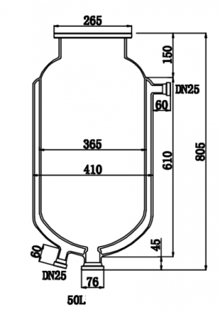 Реакционная колба для стеклянного реактора 50 л, c рубашкой, без крышки