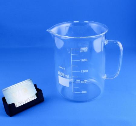 Стакан лабораторный со стеклянной ручкой 5drops В-1-2000, 2000 мл, стекло Boro 3.3, градуированный