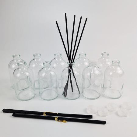 Специализированный набор для ароматических диффузоров на 100 мл "Title Perfume", флаконы светл. стекло с пласт., пробкой 10 шт/упак + фибровые палочки - В наличии