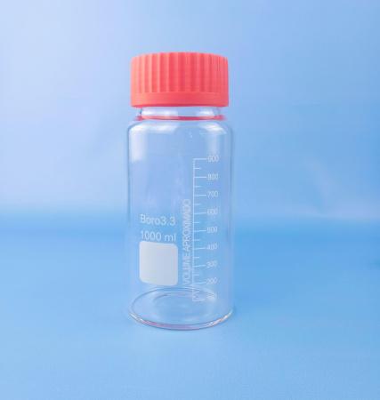 Банка для реактивов 1000 мл, стекло Boro 3.3, светлое стекло, широкое горло GL80, с винтовой крышкой, градуированная - В наличии