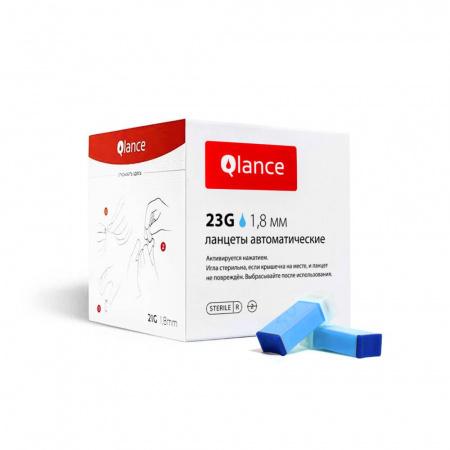Ланцет автоматичский Qlance Uni  23G, глубина прокола 1,8 мм, голубой, 100 шт/упак
