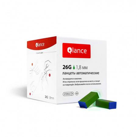 Ланцет автоматичский для детей Qlance Lite 26G, глубина прокола 1,8 мм, зеленый, 100 шт/упак